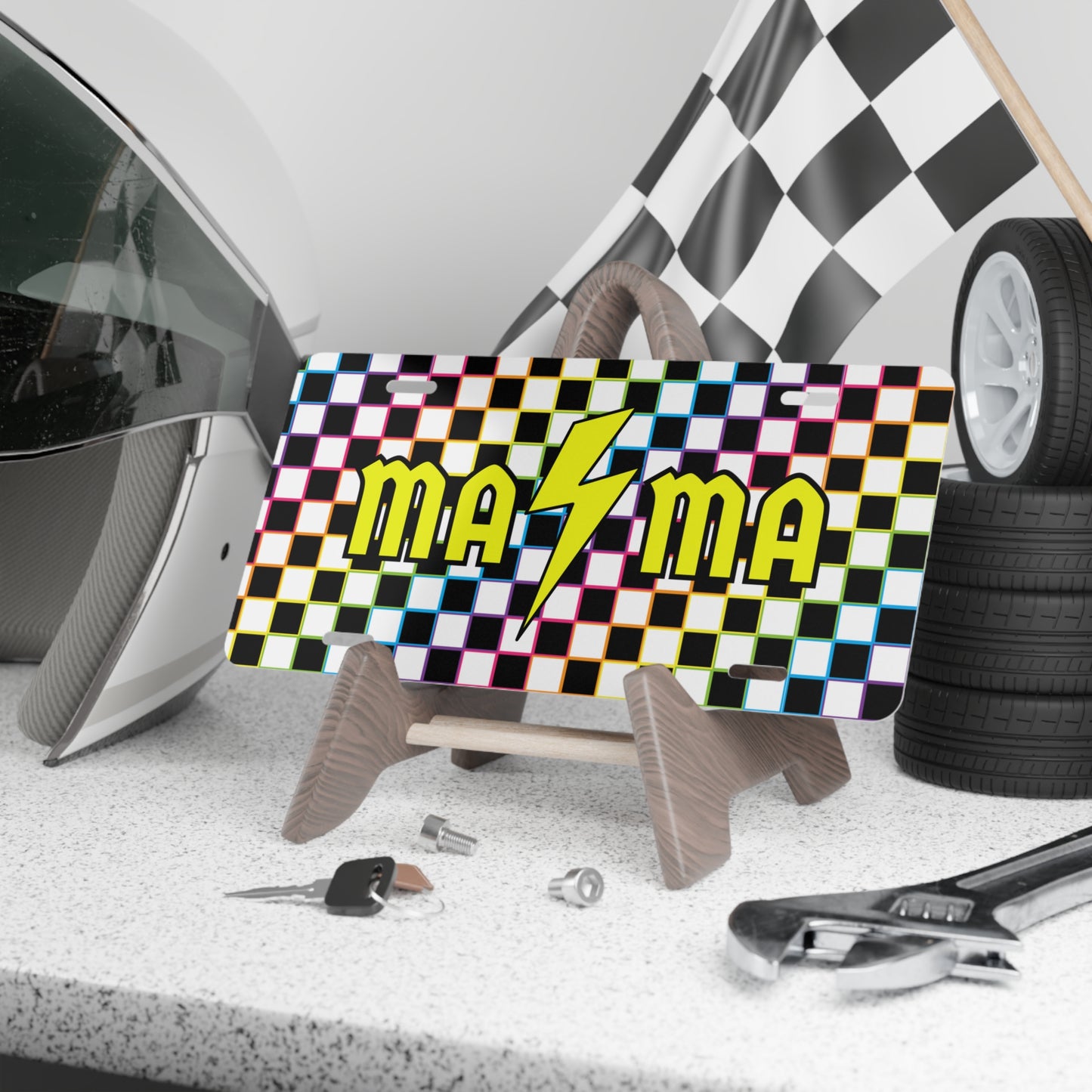 Mama 90s Checkered Vanity License Plate