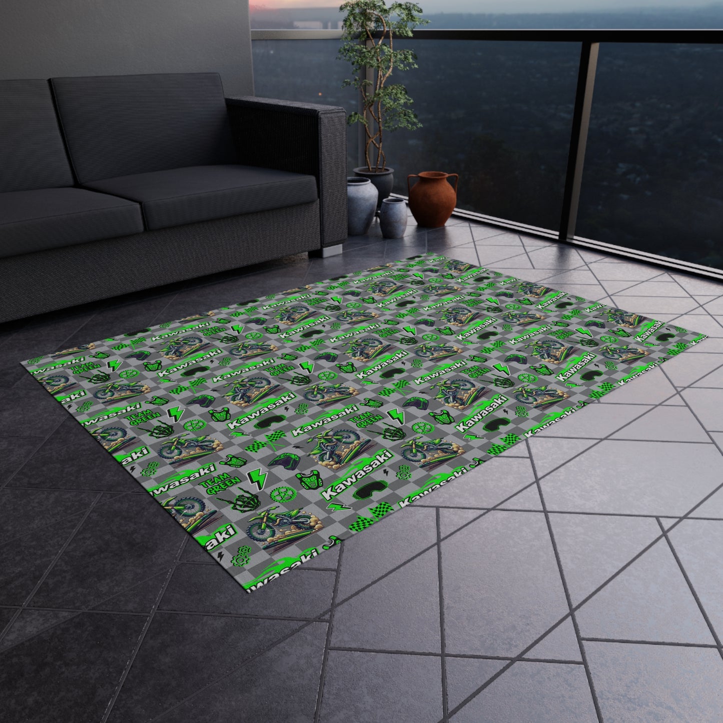 Kawasaki Inspired Outdoor/Indoor Rug