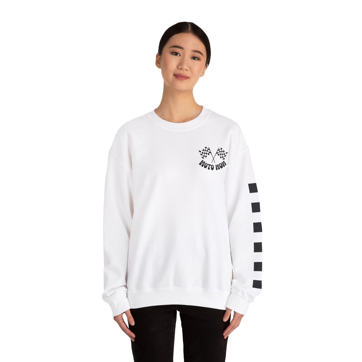 Checkered Moto Mom Crewneck Sweatshirt