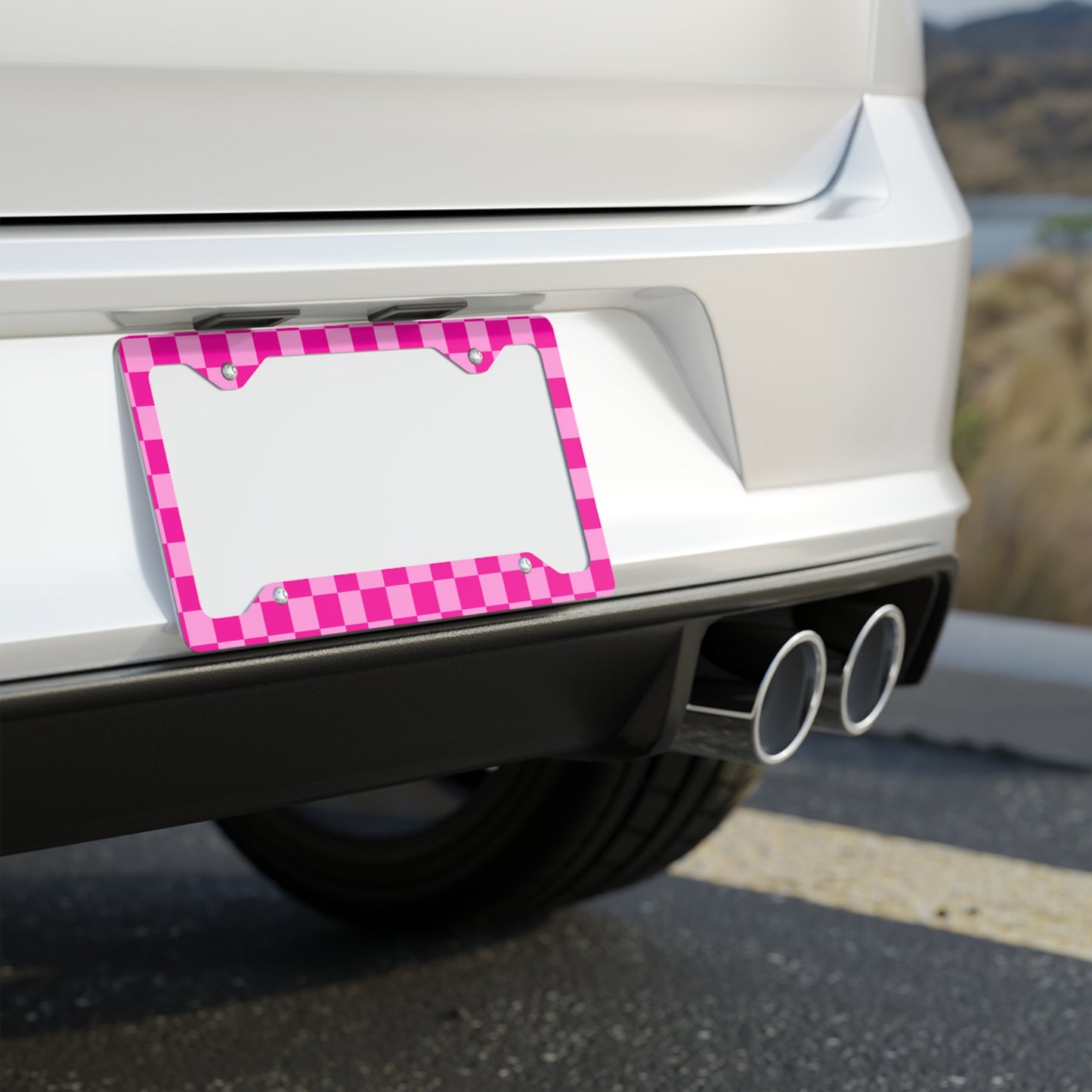 Pink Checker License Plate Frame
