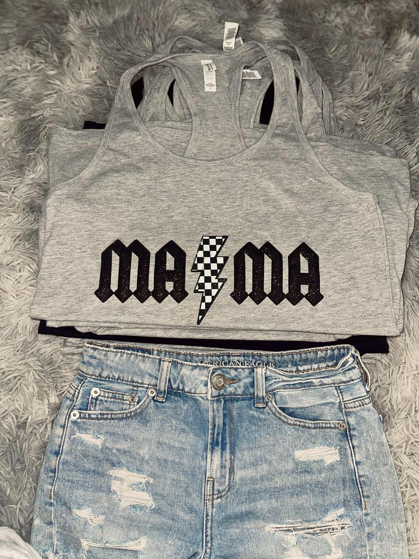 Mama Puff Checker Bolt Racerback Tank