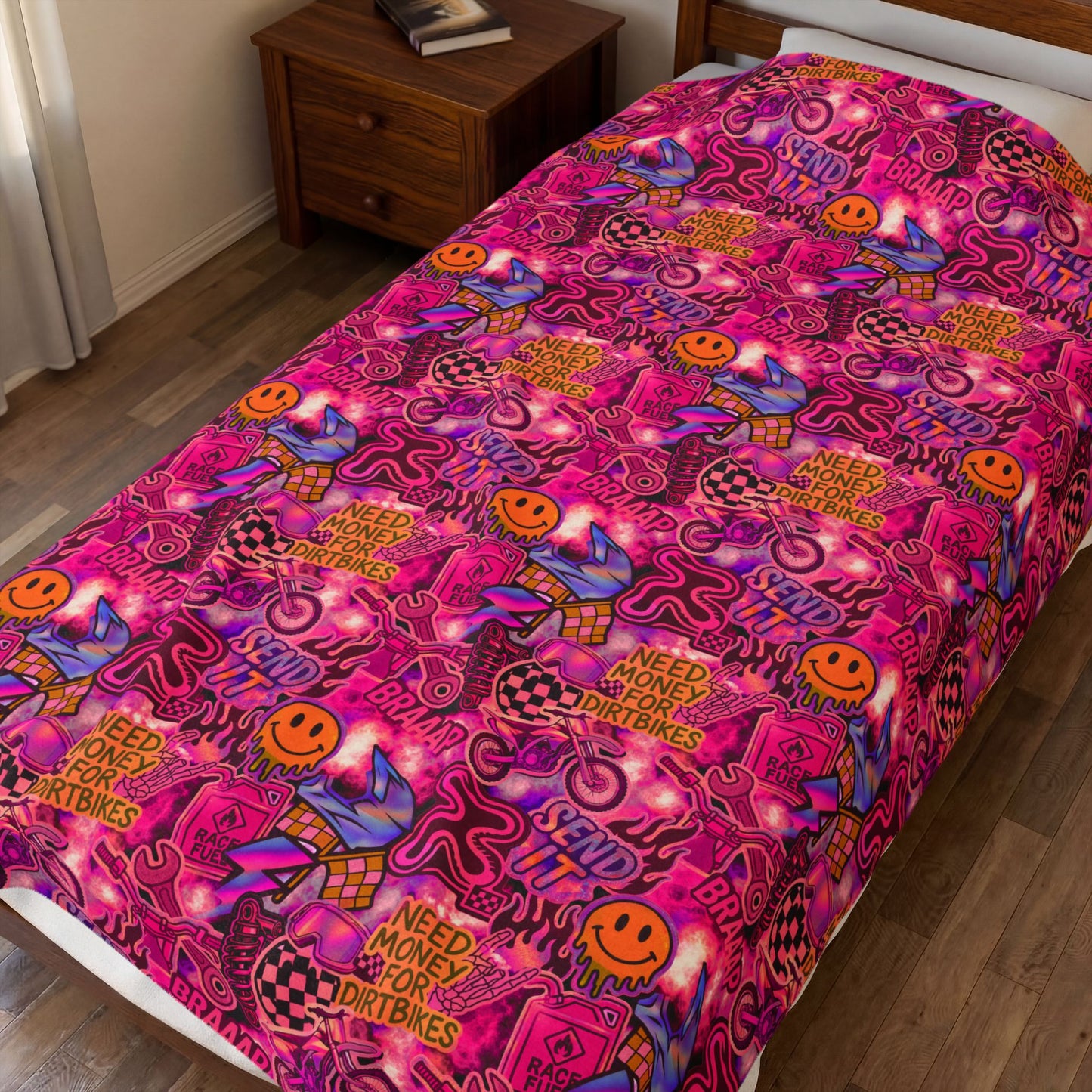 Pink Dirt Bike Sticker Plush Blanket
