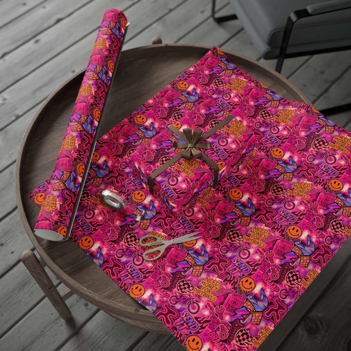 Pink Dirt Bike Sticker Gift Wrap