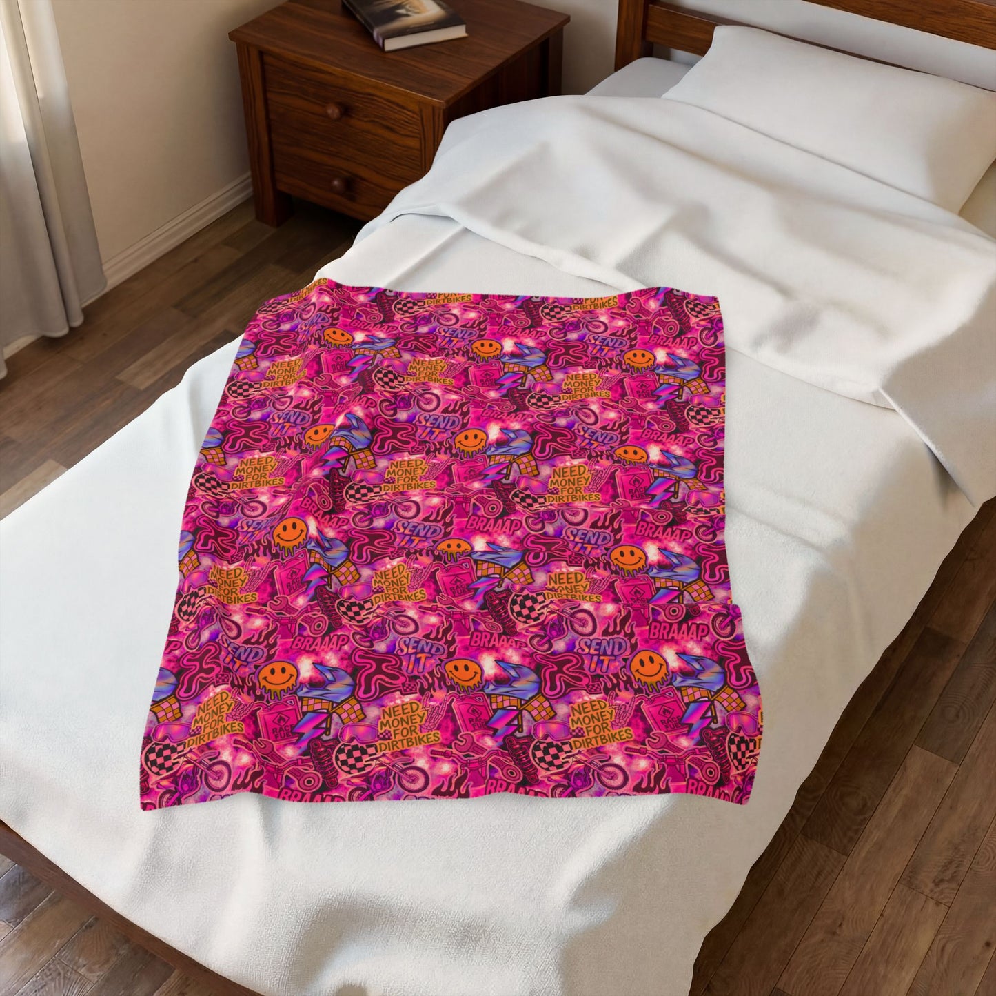 Pink Dirt Bike Sticker Plush Blanket