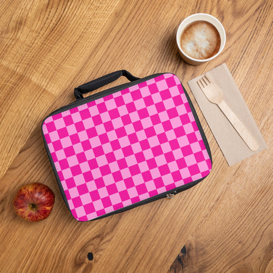 Pink Checkered Lunch Box