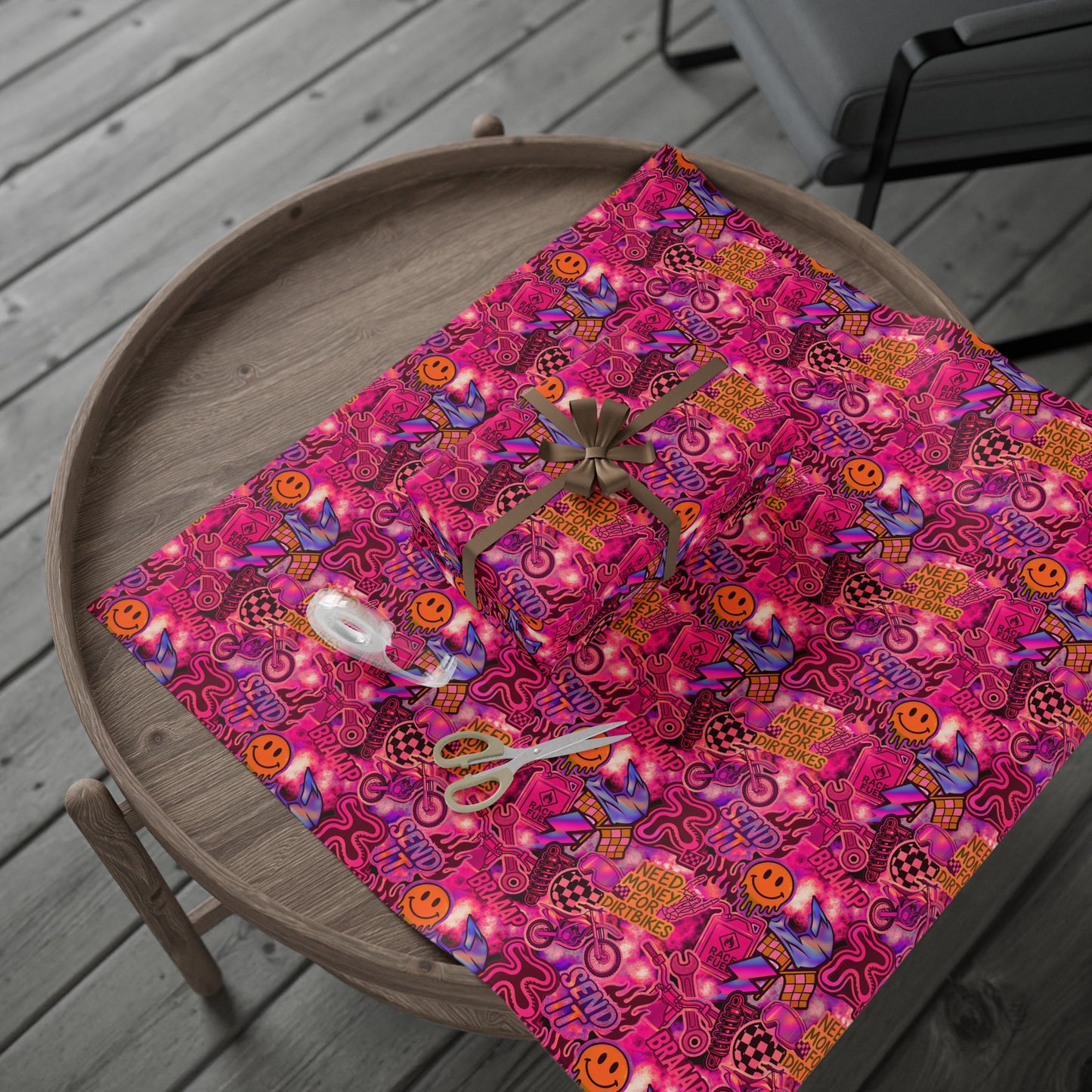 Pink Dirt Bike Sticker Gift Wrap