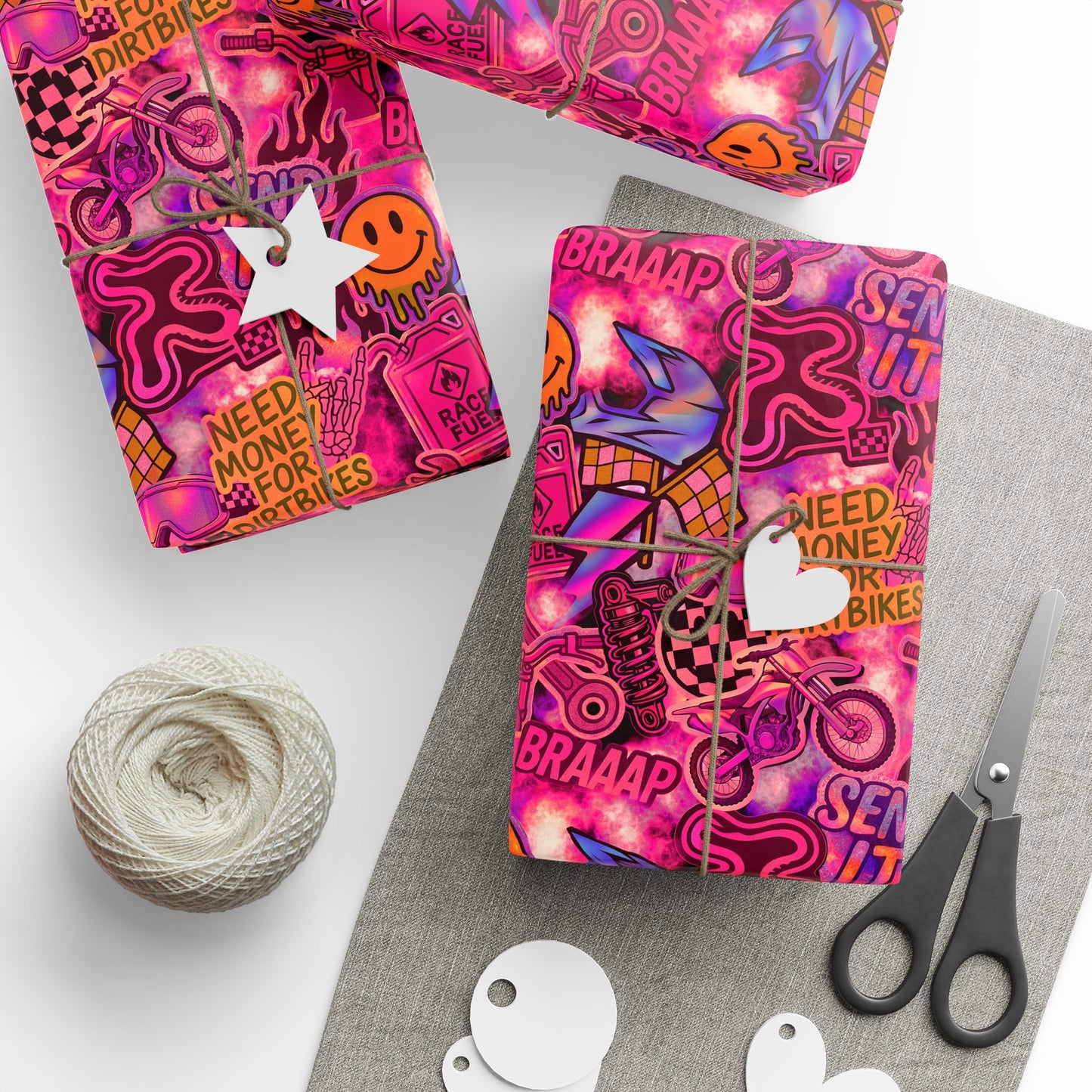 Pink Dirt Bike Sticker Gift Wrap