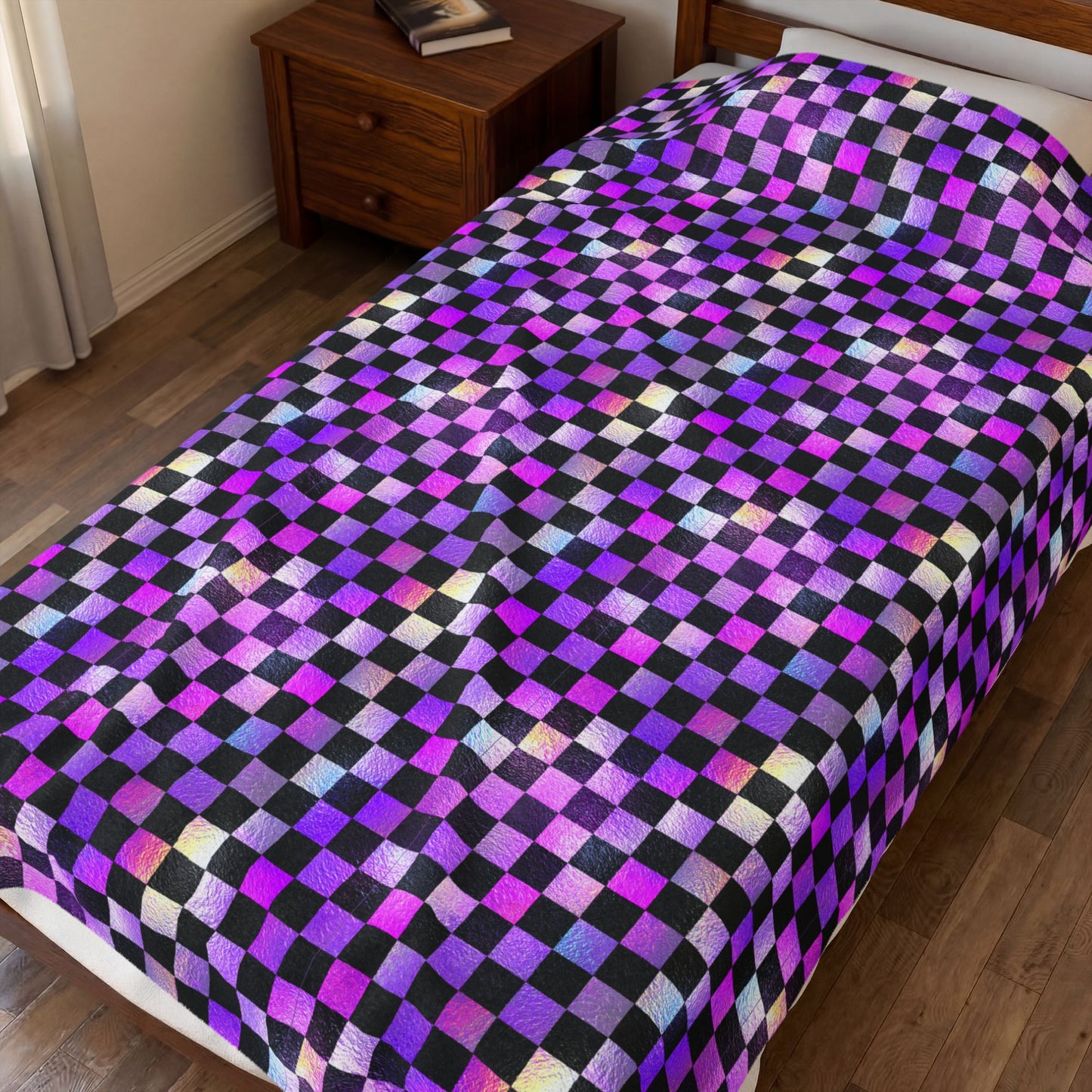 Purple Chrome Check Plush Blanket