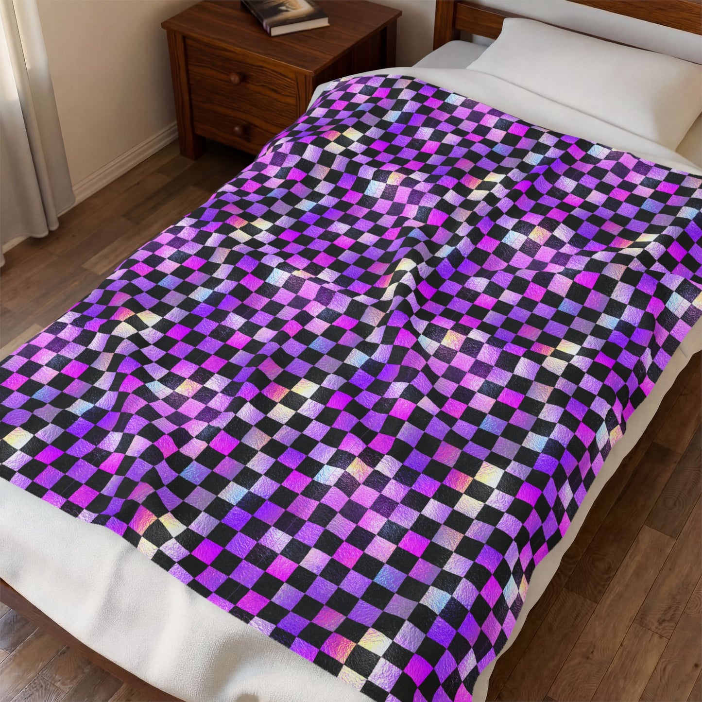 Purple Chrome Check Plush Blanket