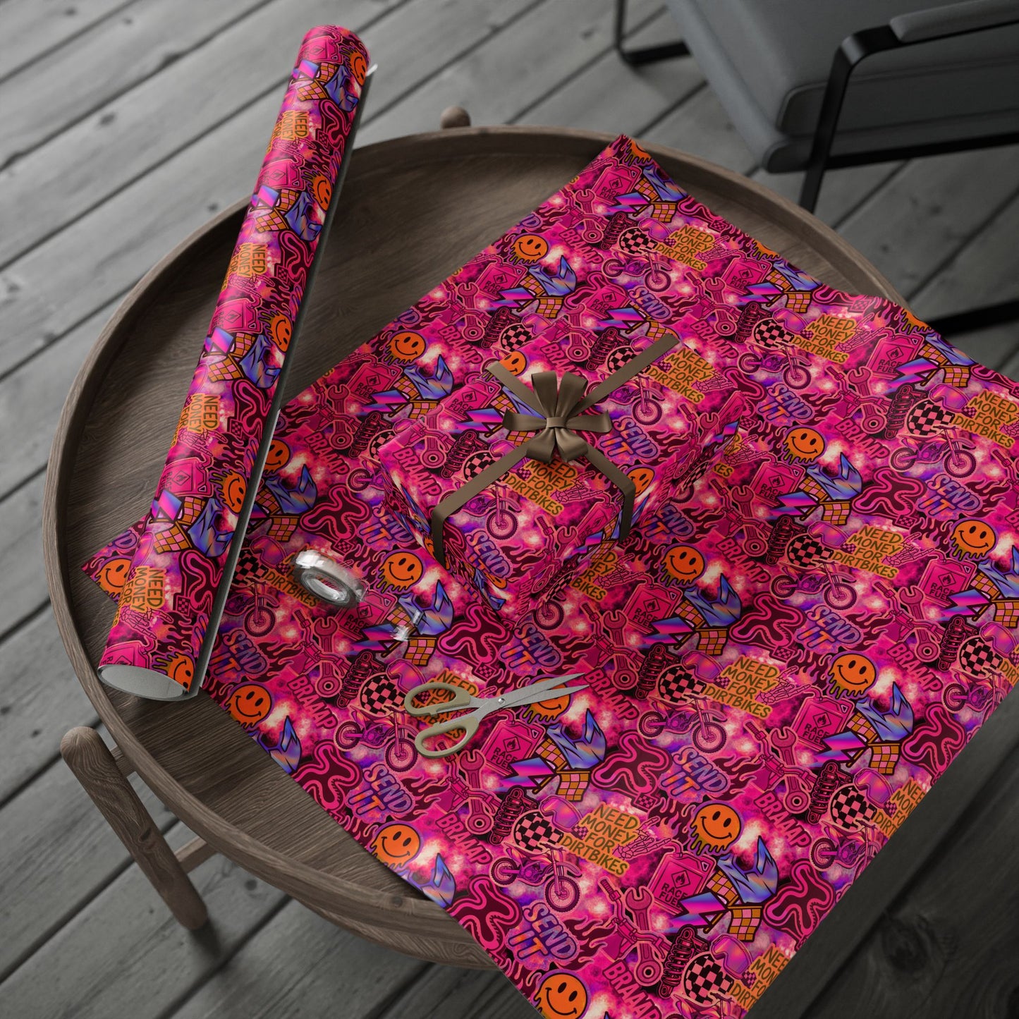 Pink Dirt Bike Sticker Gift Wrap