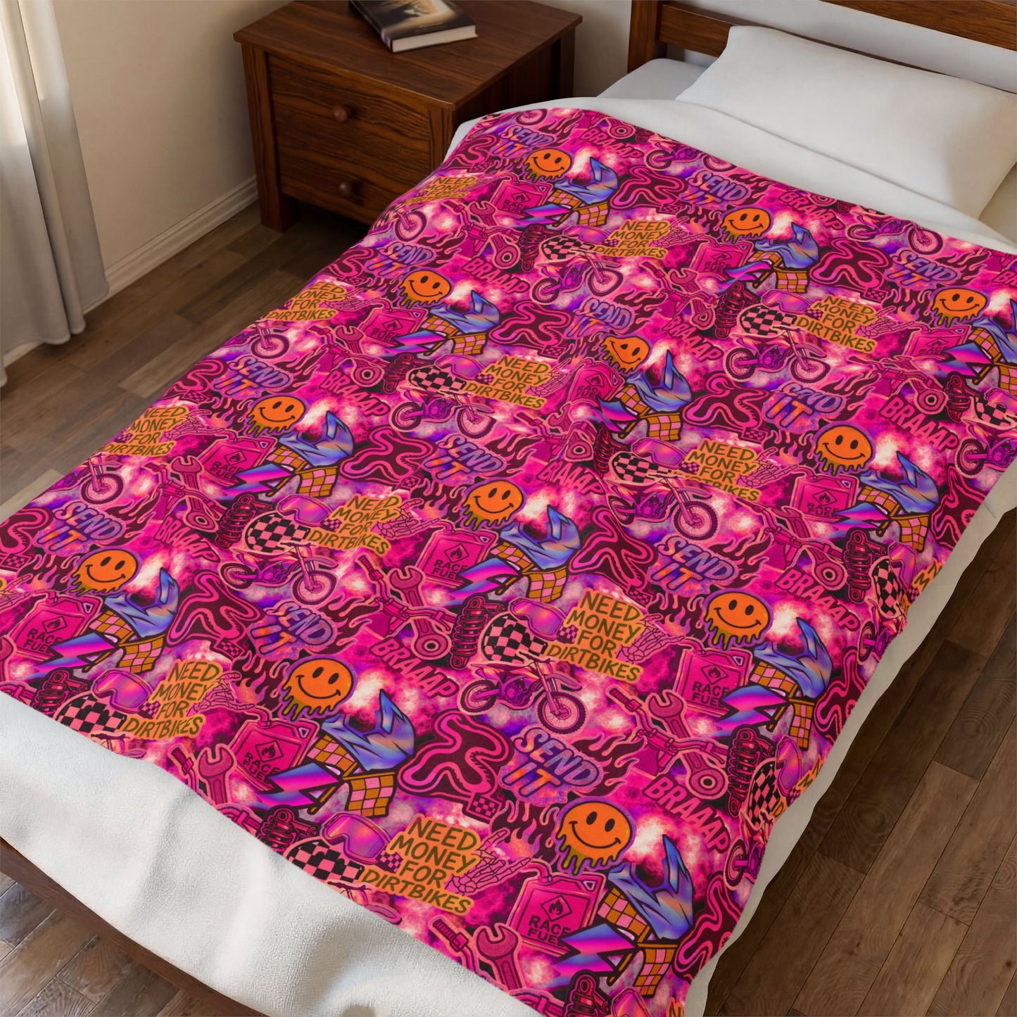 Pink Dirt Bike Sticker Plush Blanket
