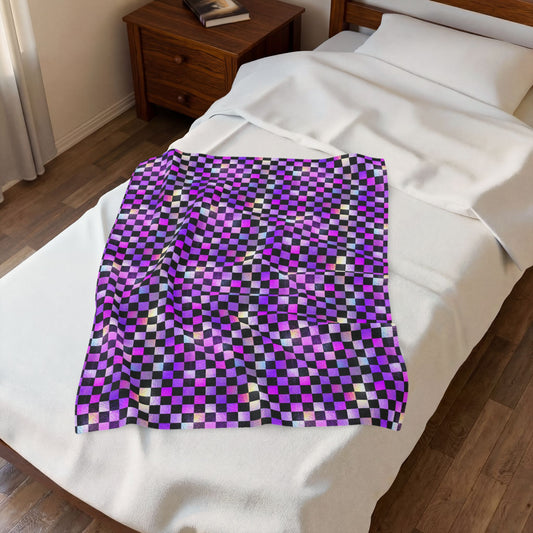 Purple Chrome Check Plush Blanket
