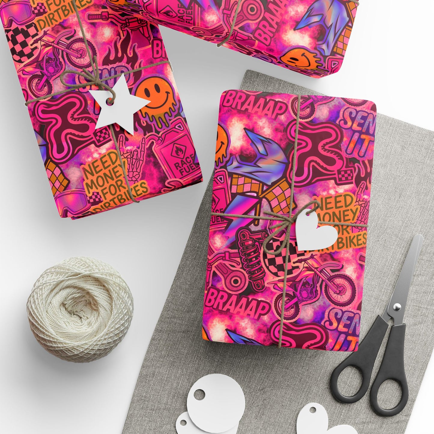 Pink Dirt Bike Sticker Gift Wrap
