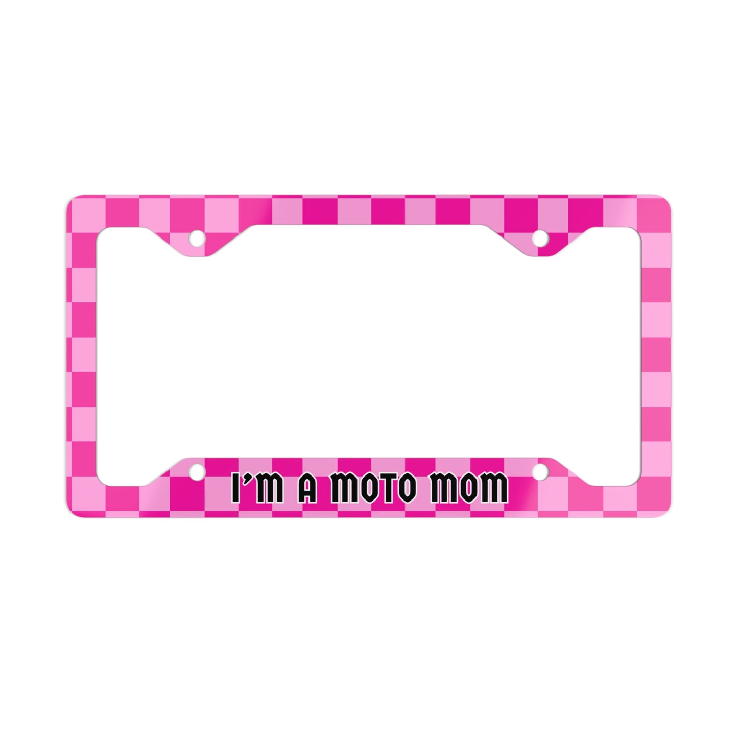 Moto Mama Pink Checker License Plate Frame
