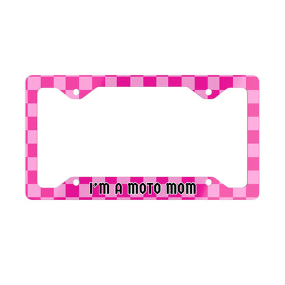 Moto Mama Pink Checker License Plate Frame