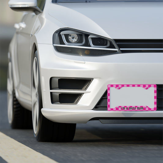 Moto Mama Pink Checker License Plate Frame
