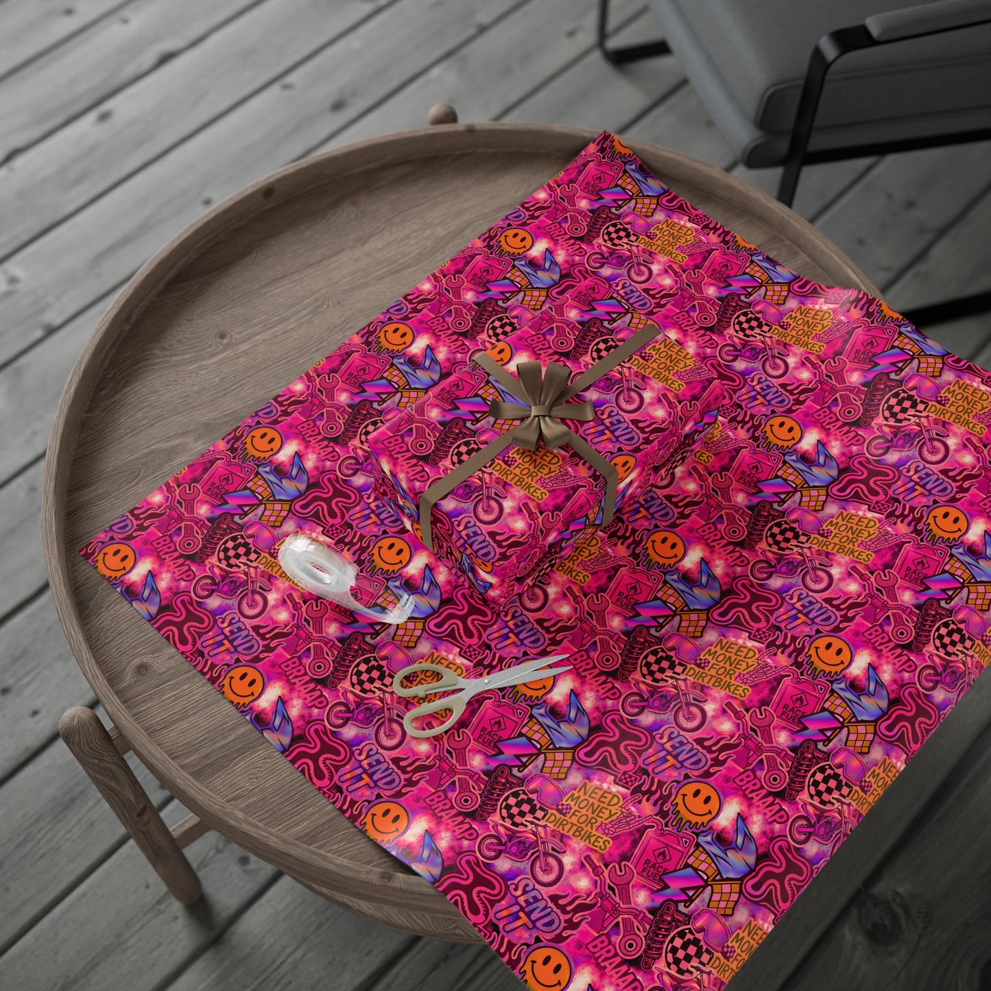 Pink Dirt Bike Sticker Gift Wrap