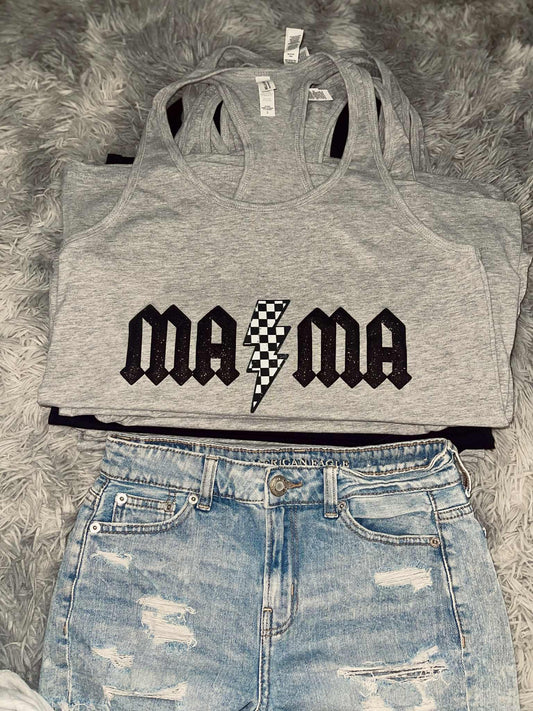 Mama Puff Checker Bolt Racerback Tank
