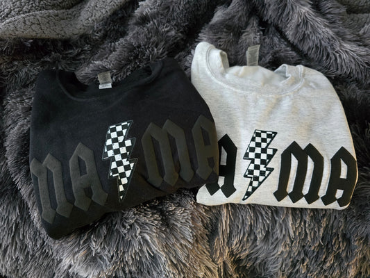 MAMA puff and checkered crewneck sweatshirt